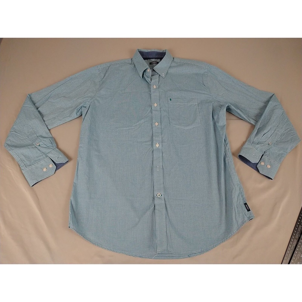 Izod Button Down Men's Shirt L Blue Plaid Long Sleeve Classic Comfort Work